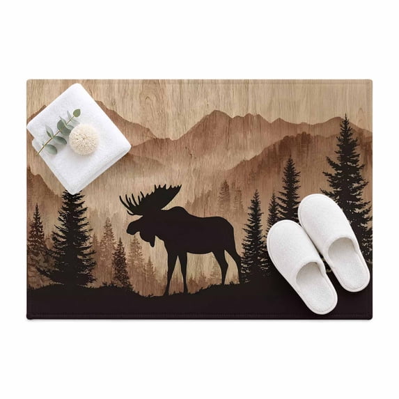 Moose Silhouette Area Rug 2'x3', Nature Mountain Landscape Mat Non-Slip ...
