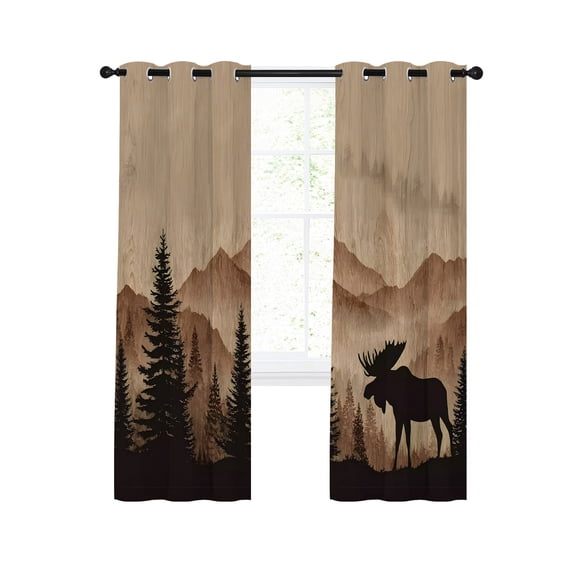 Moose Silhouette Blackout Curtains for Bedroom Living Room, Nature Mountain Landscape 96 In Long Thermal Insulated Room Darkening Drapes Grommet Window Treatments, 52 x 96 In