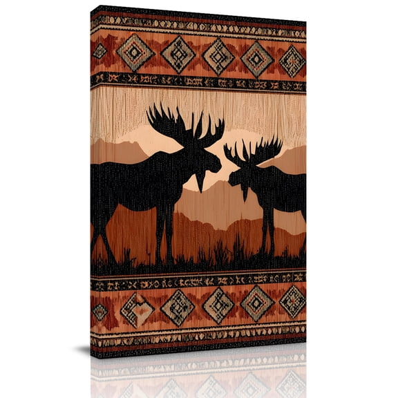 Moose Silhouette Canvas Wall Art for Living Room, Animals Aztec Style Rustic Poster Print Painting for Bedroom Office Home Decoration Wall Pictures Prepare To Hang 8"x10"