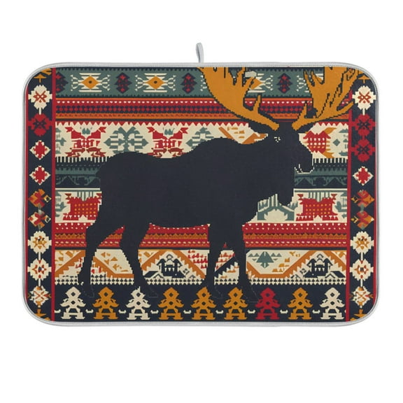 Moose Silhouette Dish Drying Mat 16x18 Absorbent Microfiber Draining Rack Pad for Kitchen Counter Sink
