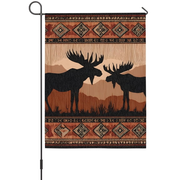 Moose Silhouette Garden Flag 12 x 18 Inches, Animals Aztec Style Rustic Weather Proof Outdoor Patio Flags Double Sided Small Garden Decoration for Yard Outside Home