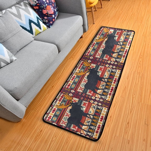 Moose Silhouette Hallway Runner Rug 2'X6' Non-Slip Washable Carpet Runner Kitchen Entryway Laundry Bedroom