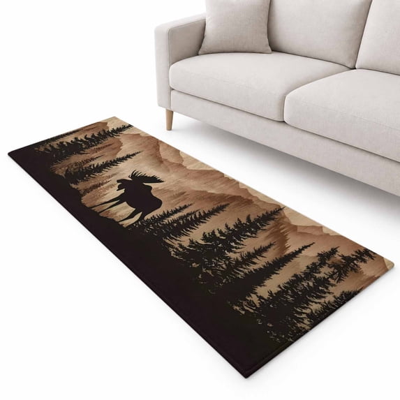 Moose Silhouette Runner Rug 2.6'x10', Nature Mountain Landscape Soft ...
