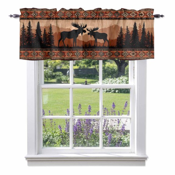 Moose Silhouette Valances for Windows, Animals Aztec Style Rustic Rod Pocket Valance Short Window Treatments Curtains for Kitchen Bathroom Bedroom Decor, 42 x 18 Inches