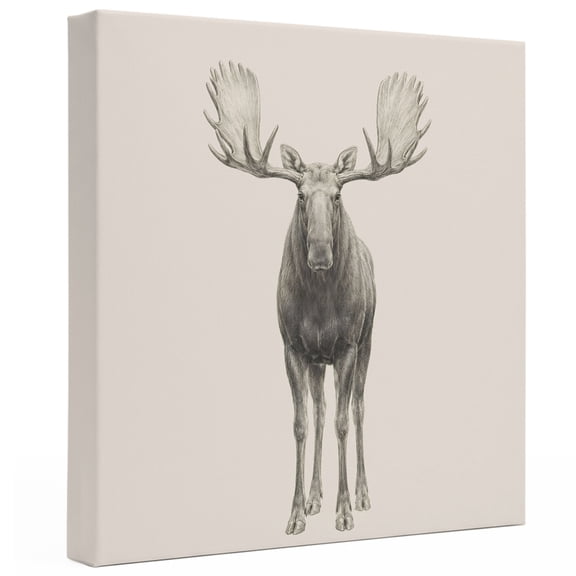 Moose Sketch Canvas Wall Art Framed Wall Decor for Living Room Bedroom Bathroom, Rustic Wildlife Illustration Beige Background Canvas Pictures Ready to Hang Decor, 8"x8"