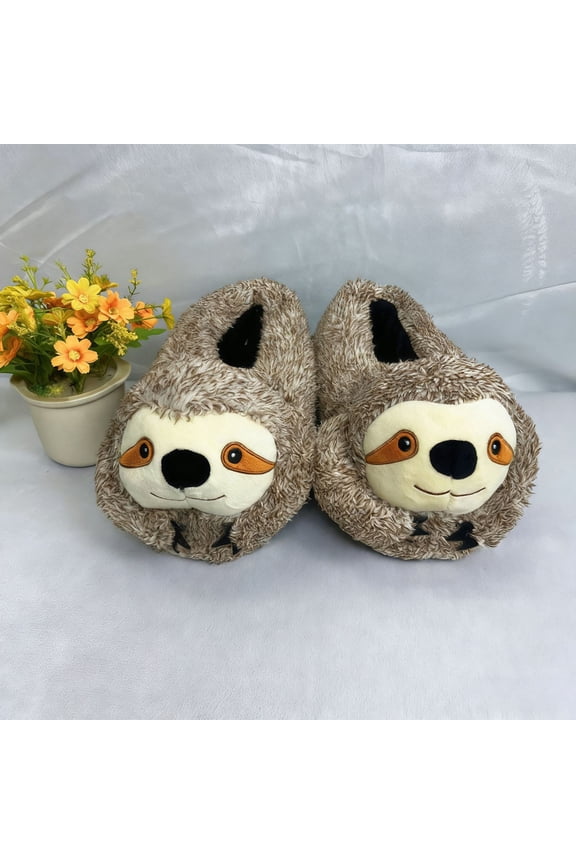 Moose Slippers Women Cute Fluffy Slippers Dalmatian Shoes Warm Winter Wear Home Cozy Furry Soft Indoor Shoes Coffee One Size