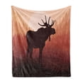 thumbnail image 1 of Moose Soft Flannel Fleece Blanket, Antlers in Wild Alaska Forest Rusty Abstract Landscape Design Deer Theme Woods, Cozy Plush for Indoor and Outdoor Use, 60" x 80", Peach and Brown, by Ambesonne, 1 of 6
