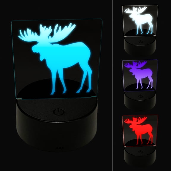 Moose Solid LED Night Light Sign 3D Illusion Desk Nightstand Lamp