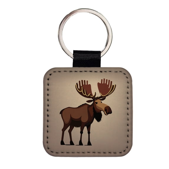 Moose Standing Faux Leather Square Keychain