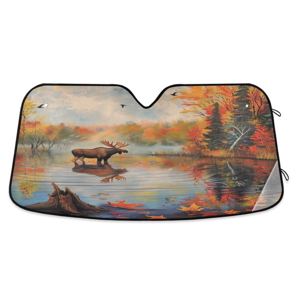 Moose Standing in Water Car Windshield Sun Shade Foldable Car Front Window Visor Heat and UV Protection 55x27.6