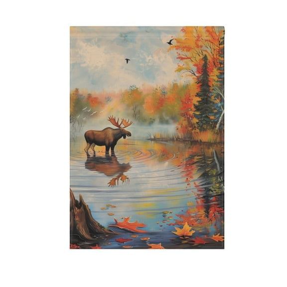 Moose Standing in Water Garden Flag 12X18 Double Sided Yard Flags for Outside Outdoor All Seasonal Decoration
