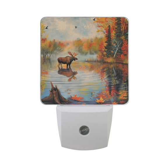 Moose Standing in Water Night Light 2 Pack LED Nightlight Plug into Wall Dusk to Dawn Sensor Soft White