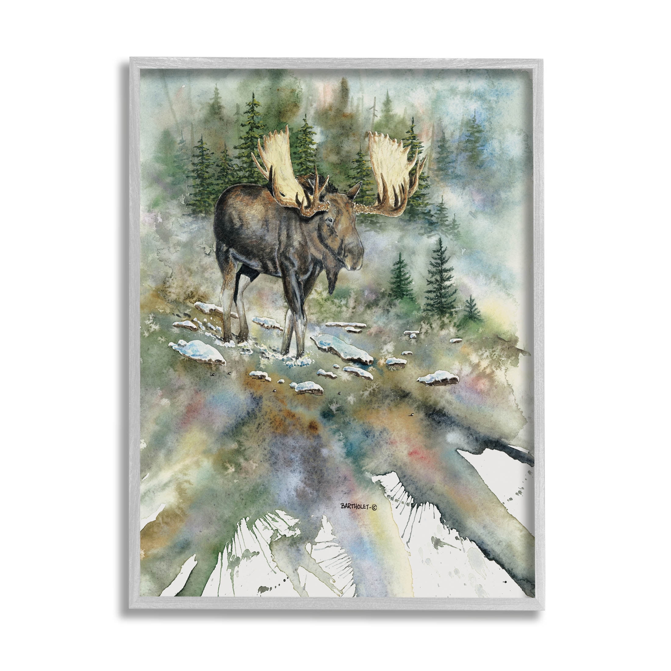 Moose Stepping Nature Wildlife Animals & Insects Graphic Art Gray Framed Art Print Wall Art