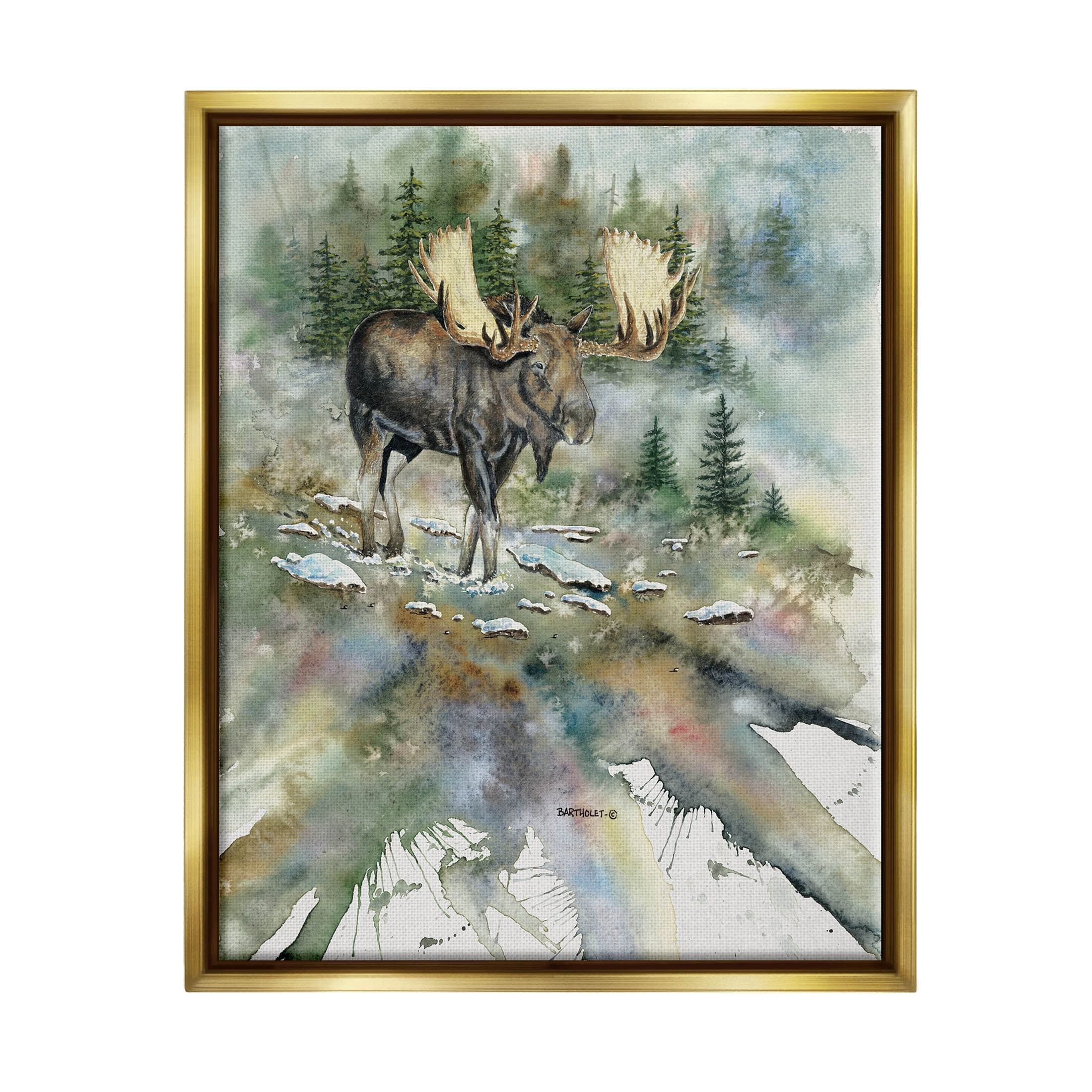 Moose Stepping Nature Wildlife Animals & Insects Graphic Art Metallic Gold Framed Art Print Wall Art