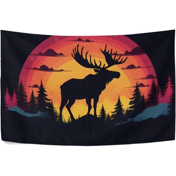 Moose Sun Forest Tapestry Aesthetic Tapestries Wall Hanging One Side Horizontal Tapestry Wall Decor for Living Room Bedroom 90x60 inches