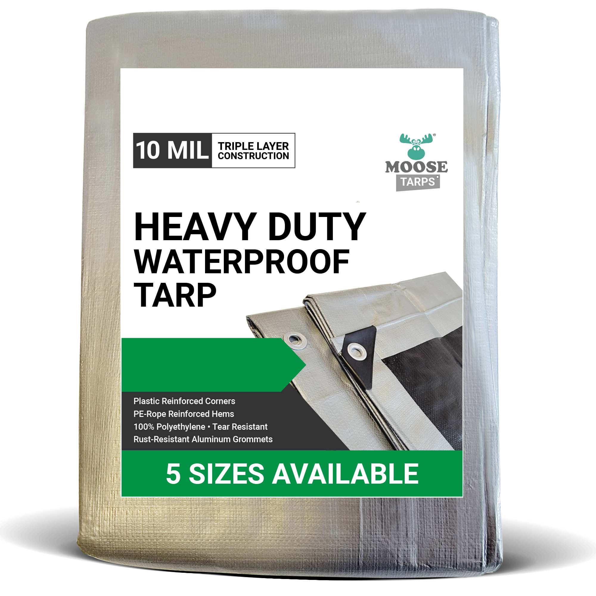 Moose Supply 10 Mil Heavy Duty Waterproof Poly Tarp Cover, 20' x 25' 