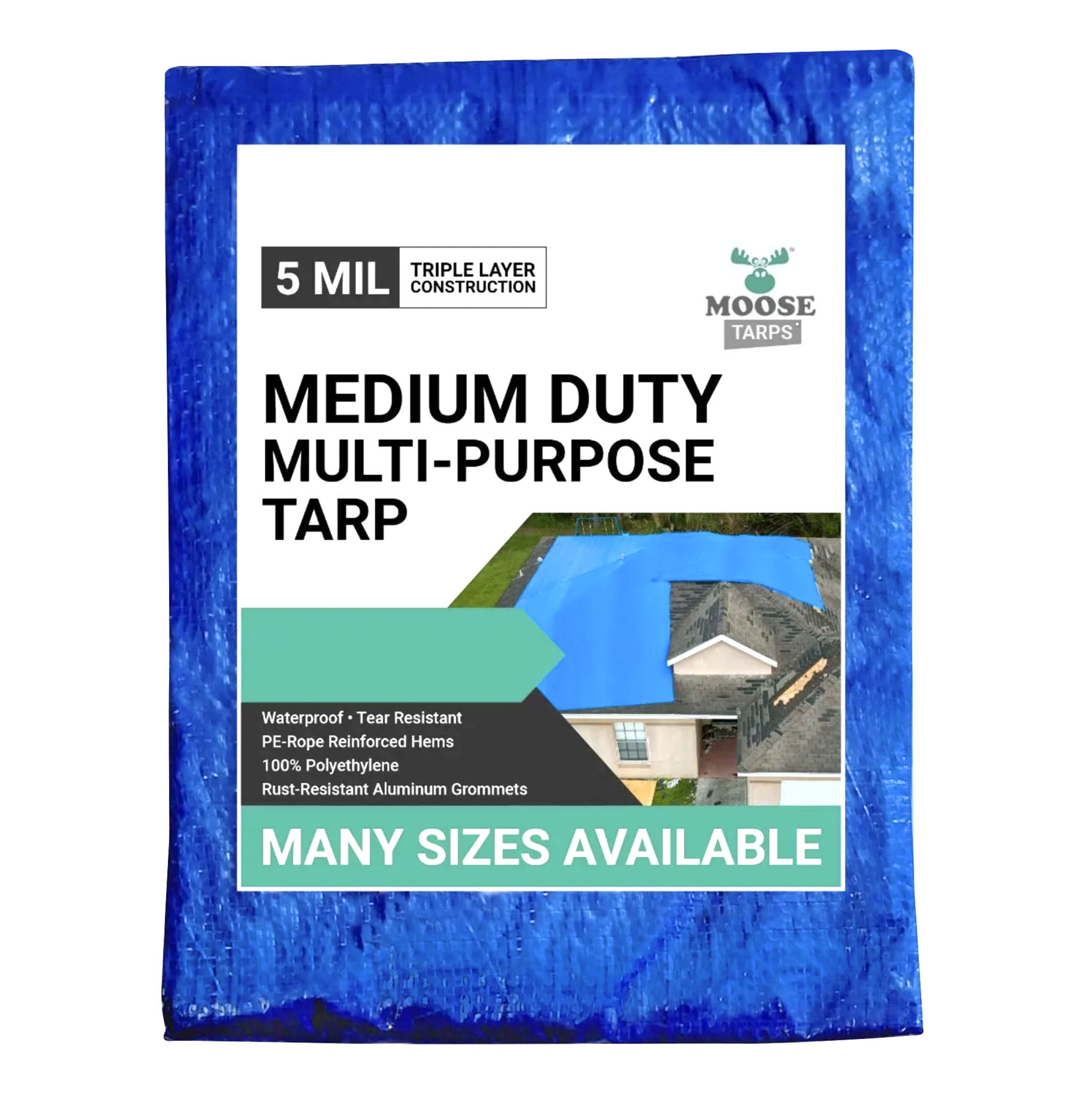 Moose Supply 5 Mil Waterproof Blue Poly Tarp Covers with Grommets