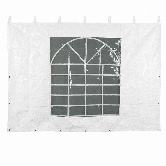 Moose Supply 8' x 10' Tent Sidewall with Window for Party Canopies, White Translucent Polyethylene Water Resistant Side Cover, Single Wall ONLY