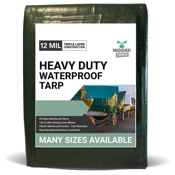 Moose Supply Green Polyethylene 15 ft x 15 ft, 12 mil Thickness Heavy-Duty Tarp