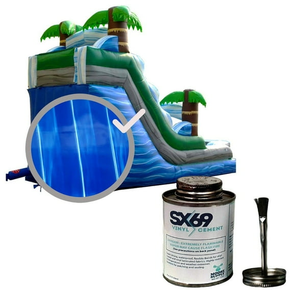 Moose Supply Inflatable Bounce House Vinyl Repair Kit with 4oz SX69 Glue, Blue Marble