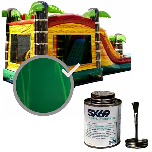 Moose Supply Inflatable Bounce House Vinyl Repair Kit with 4oz SX69 Glue, Green Marble