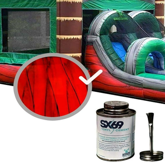 Moose Supply Inflatable Bounce House Vinyl Repair Kit with 4oz SX69 Glue, Red Marble