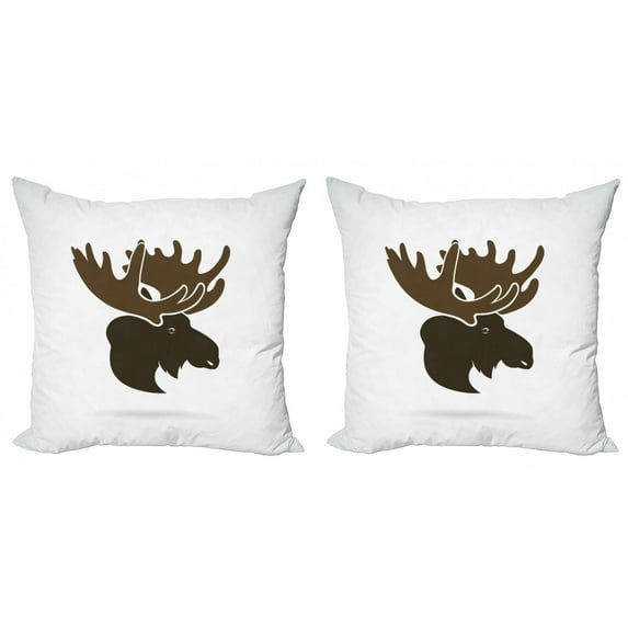 Ambesonne Animal Throw Pillow Cover 2 Pack, Canadian Deer Head, 18", Green Brown Army Green