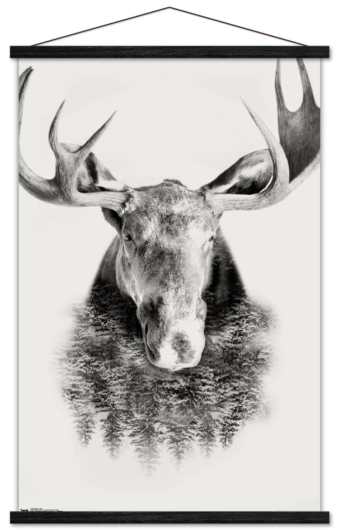 Moose - Trees Wall Poster with Wooden Magnetic Frame, 22.375" x 34"