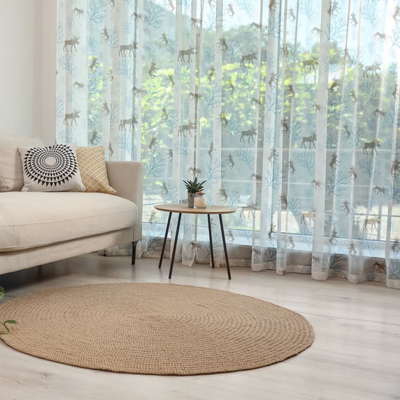 Moose Tulle Curtains with Rod Pocket, Winter Forest Retro Style Illustration Reindeer and Trees Snowy Xmas Nature, Sheer Drape for Wedding Party 2 Panels, 7 Sizes, Brown Blue, by Ambesonne