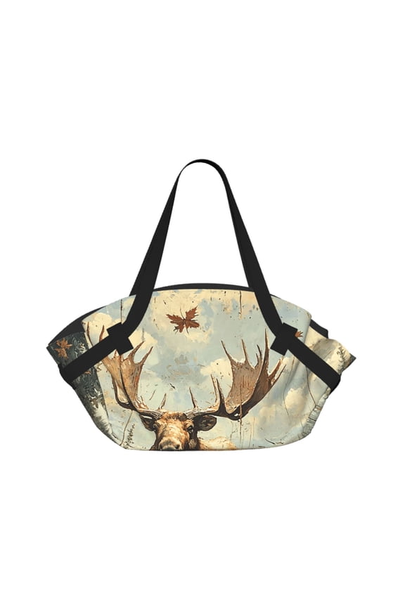 Moose Vintage 2-in-1 Foldable Picnic Blanket Tote Bag Shoulder Handbag, Large Circular Outdoor Mat for Beach Camping Park