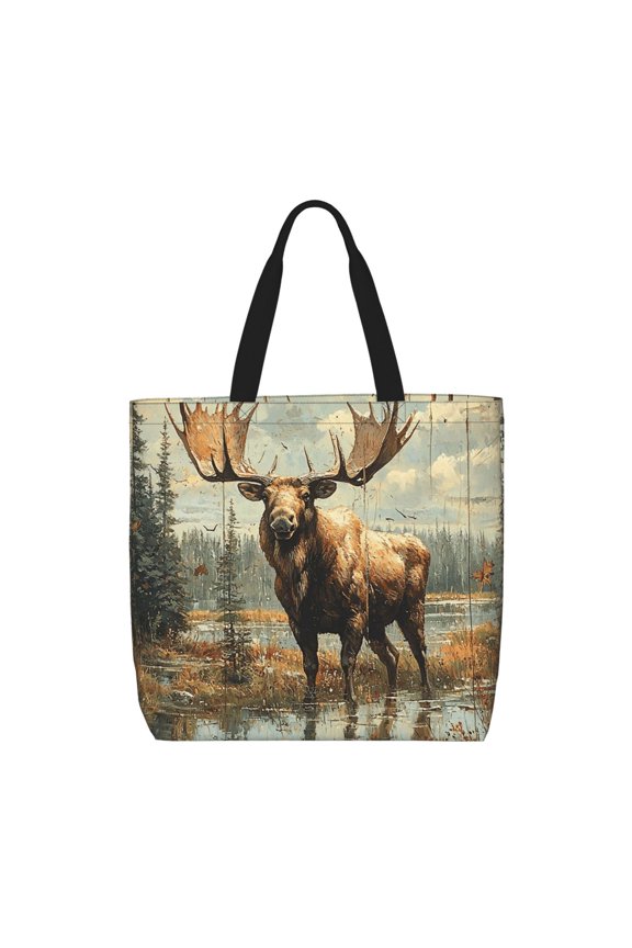 Moose Vintage Tote Bag Reusable Shoulder Handbag Top Handle Purse for Shopping Work