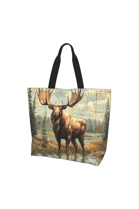 Moose Vintage Women Reusable Bag Large Shoulder Handbag Top Handle Purse Tote