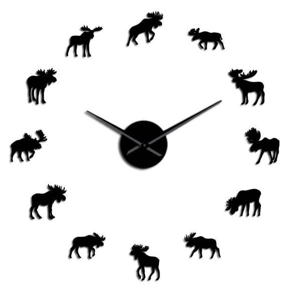 Wildlife Moose DIY Giant Wall Clock Moose Silhouette Decorative Frameless Wall Watch Modern Nature Animal Wall Art Hunting Clock(Black,47inch)