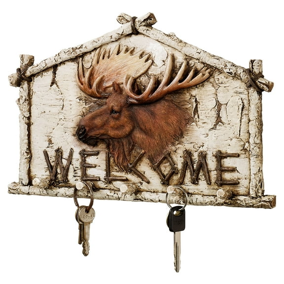 Moose Wall Hook Rack Welcome Plaque Off White