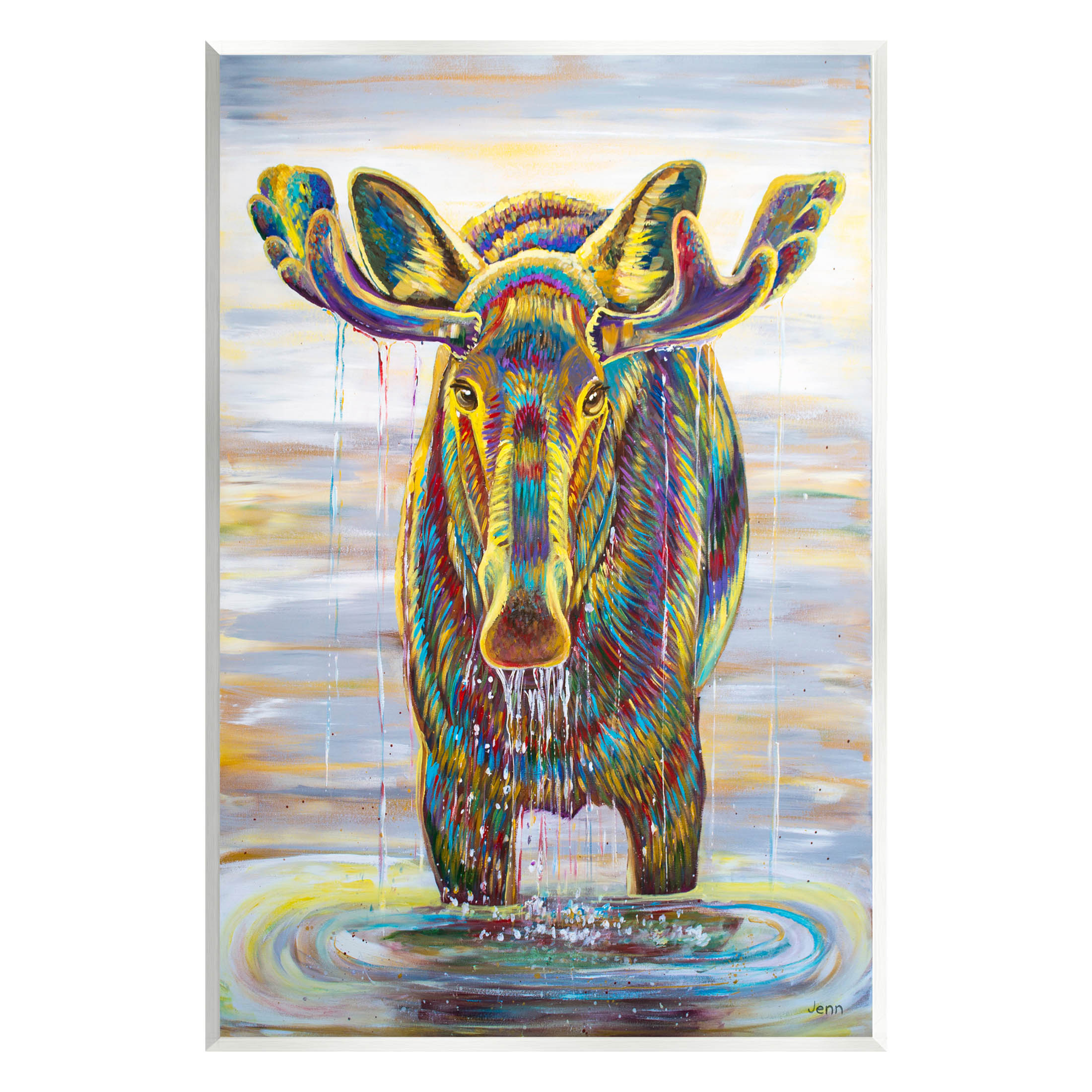 Moose Water Drip Nature Lake Animals & Insects Painting Unframed Art Print Wall Art