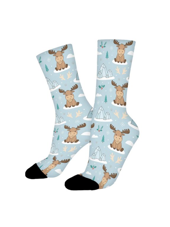 Moose Wild Forest Funny Novelty Crew Socks for Women Men Sports