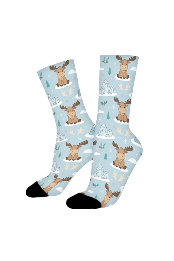 Moose Wild Forest Funny Novelty Crew Socks for Women Men Sports