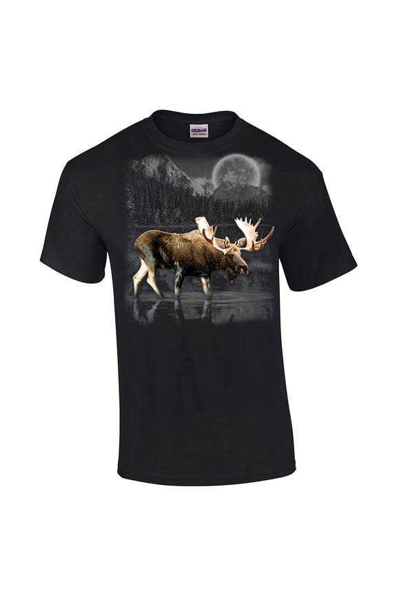 Moose Wilderness Moonlight & Mountains Short Sleeve T-shirt-Black-XL