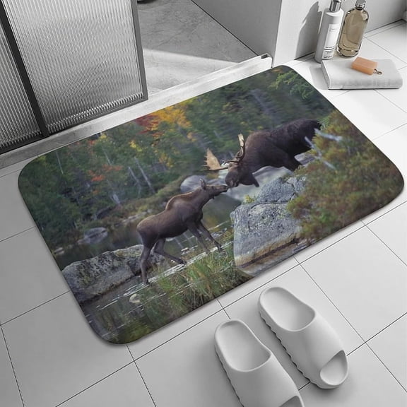 Moose Wilderness Wildlife Deer Bath Rugs Absorbent Non Slip Door Mats Soft Carpet Washable Doormat for Kitchen Bathroom Entry Way Decor Accessories 20x31.5 Inch
