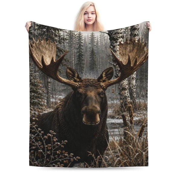 Moose Wildlife Blanket Gift Throw Blanket Cozy Soft Rustic Forest Home Decor Gift for Moose Lovers 50x40