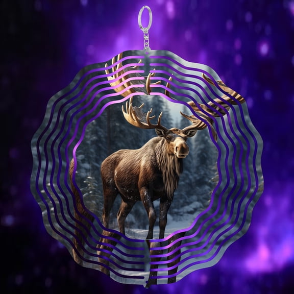 Moose Winter Wildlife Nature 3D Wind Spinner Stainless Steel Kinetic Yard Decor