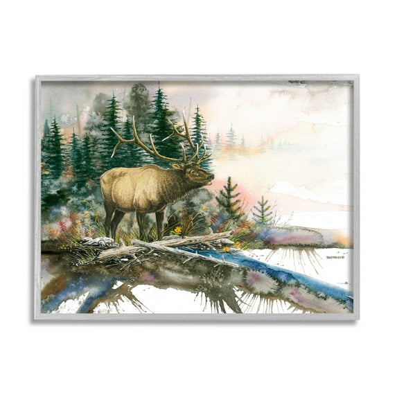 Moose Woodland Nature Composition Animals & Insects Graphic Art Gray Framed Art Print Wall Art