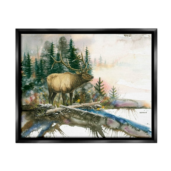 Moose Woodland Nature Composition Animals & Insects Graphic Art Jet Black Framed Art Print Wall Art