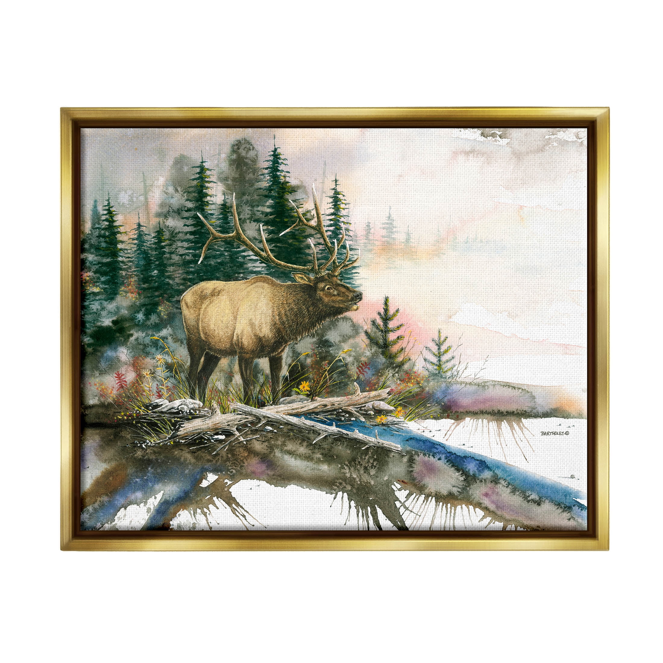 Moose Woodland Nature Composition Animals & Insects Graphic Art Metallic Gold Framed Art Print Wall Art