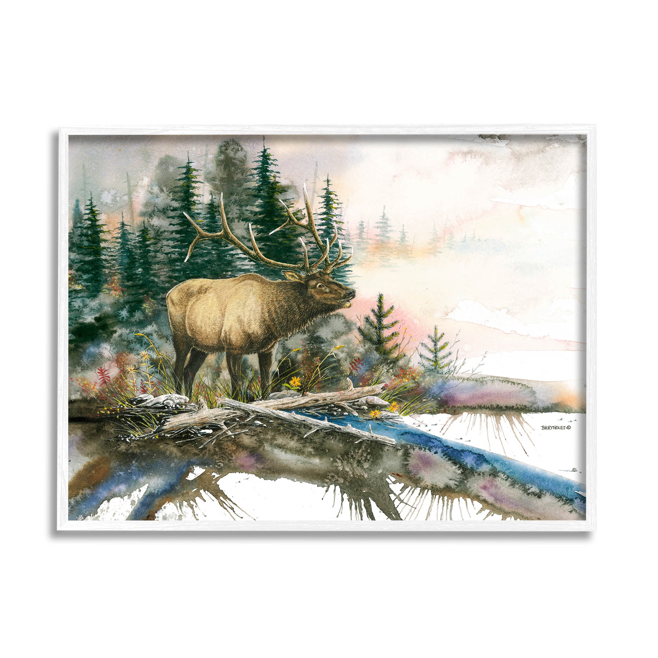 Moose Woodland Nature Composition Animals & Insects Graphic Art White Framed Art Print Wall Art