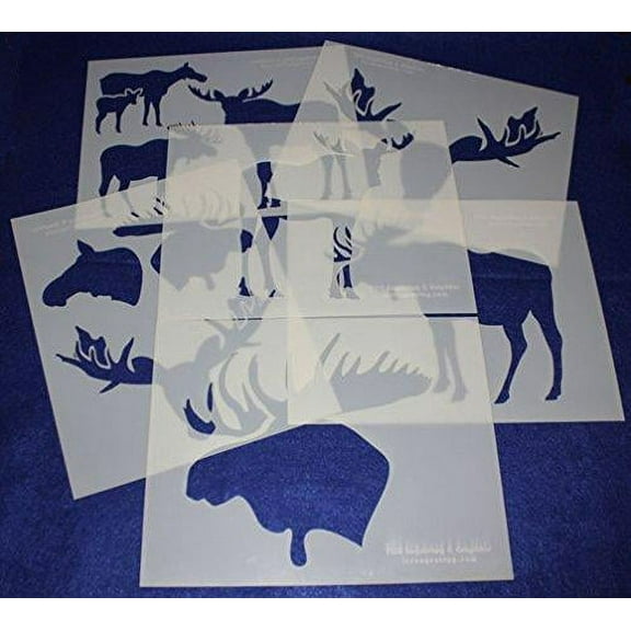 Moose and Moose Head Stencils -Mylar 6 Pieces of 14 Mil 8" X 10" - Painting /Crafts/ Templates