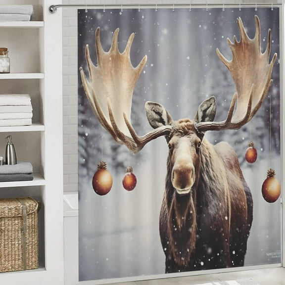 Moose antlers Christmas ornaments beautiful pattern printed shower curtain Bathroom shower curtain  Home Sweet Home Waterproof Fabric Shower Curtain Bathtub Decor with Hooks