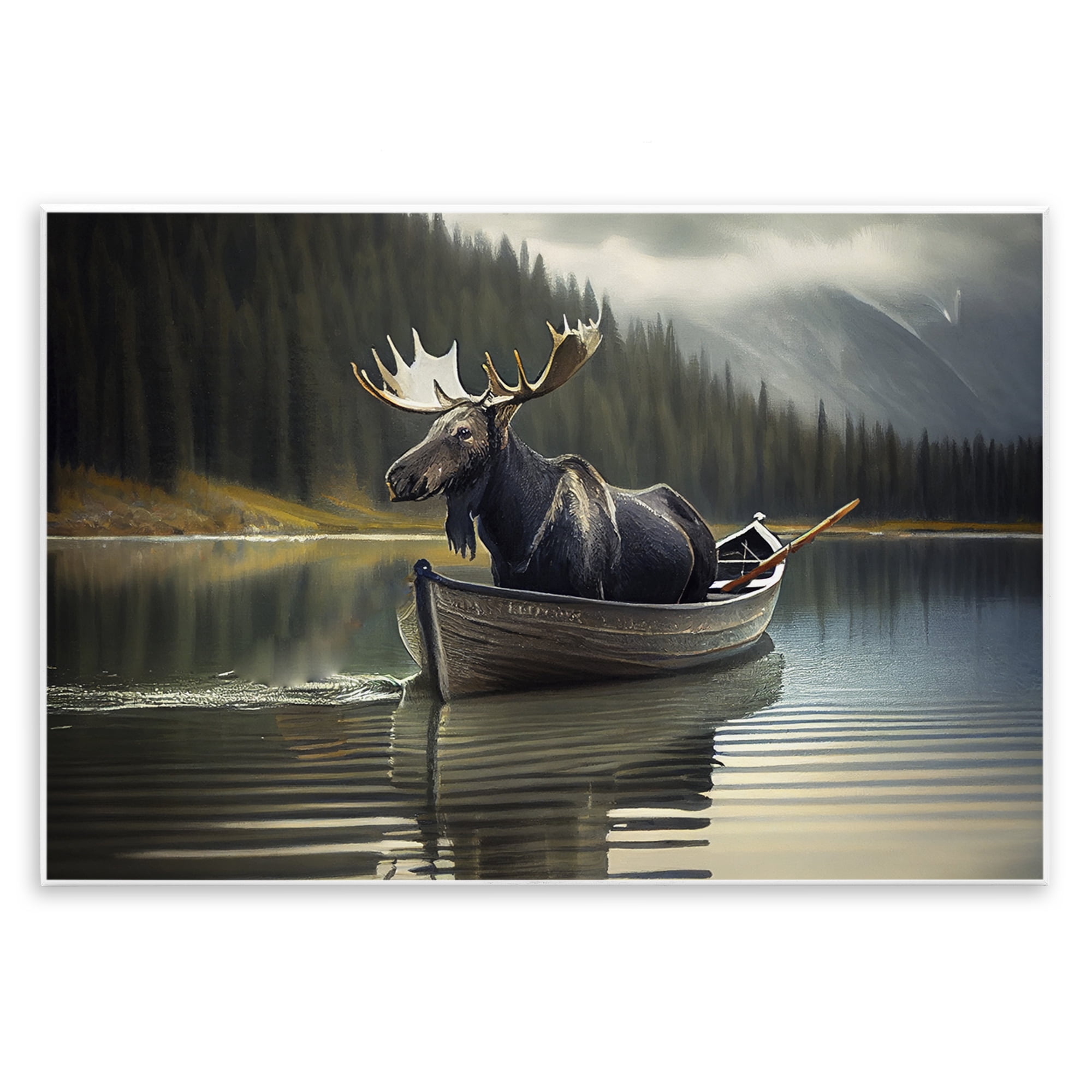 Moose in Canoe Tranquility Wall Plaque Art, design by Sasha