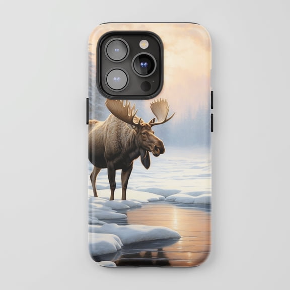 Moose in Snowy Landscape For All iPhone Series Tough Phone Case Winter Art
