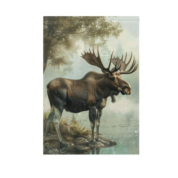 Moose on Misty Lake Garden Flag 12X18 Double Sided Yard Flags for Outside Outdoor All Seasonal Decoration